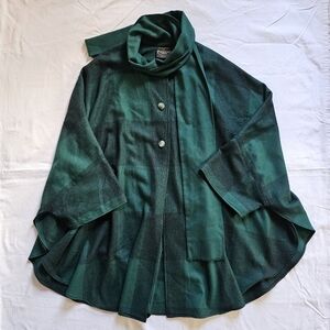 Triona Design wool witchy Irish green tweed cape poncho with an attached scarf